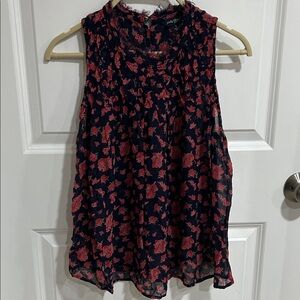 Lucky Brand Navy and Red Floral Blouse